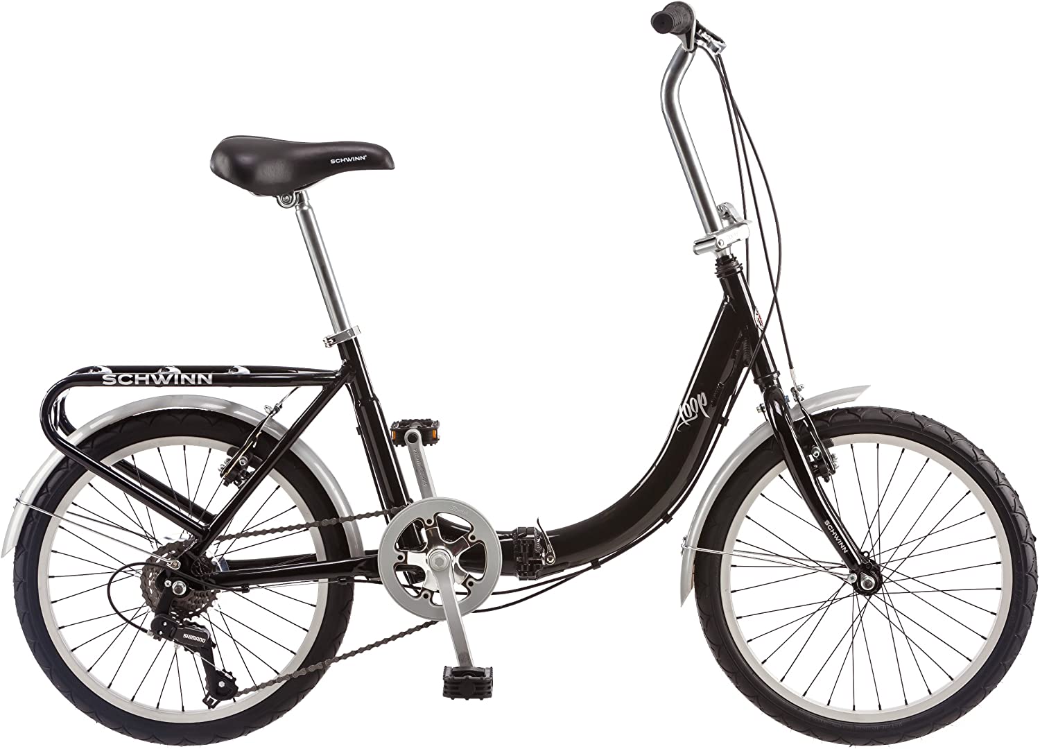 Schwinn Loop Adult Folding Bike, 20-inch Wheels, Rear Carry Rack, Black
